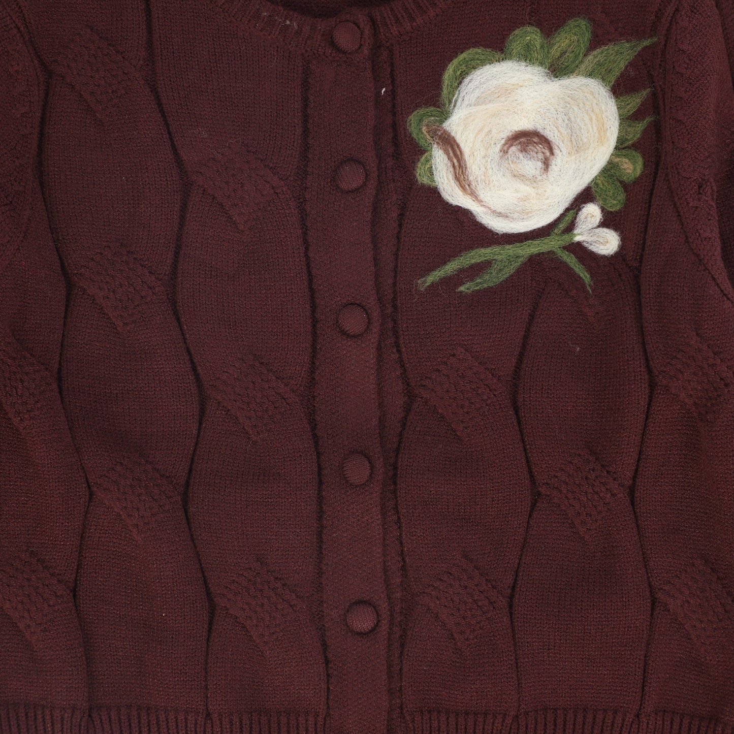 VALENTINA BURGUNDY PAINTED CABLE KNIT CARDIGAN