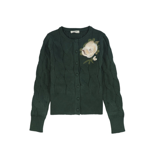 VALENTINA GREEN PAINTED CABLE KNIT CARDIGAN