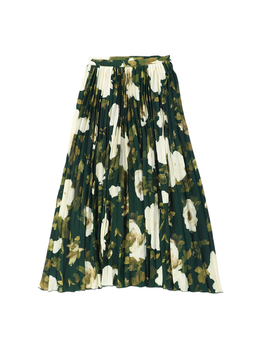 VALENTINA GREEN PAINTED ACCORDION PLEAT SKIRT