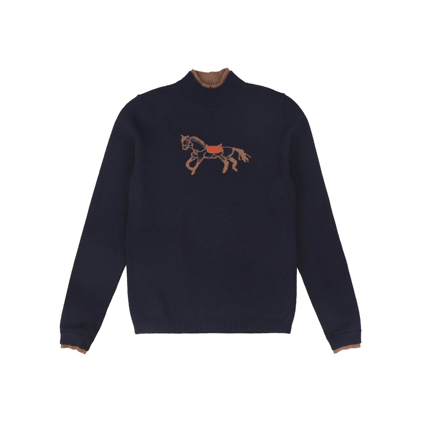 VALENTINA NAVY HORSE PRINT KNIT TURTLENECK