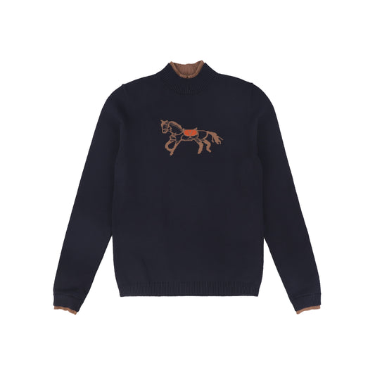 VALENTINA NAVY HORSE PRINT KNIT TURTLENECK