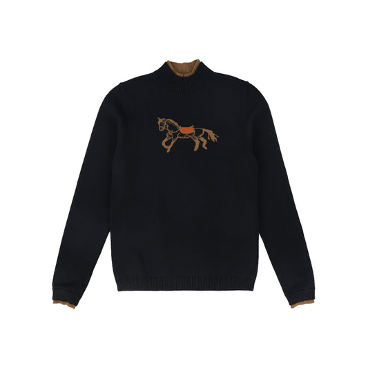 VALENTINA BLACK HORSE PRINT KNIT TURTLENECK