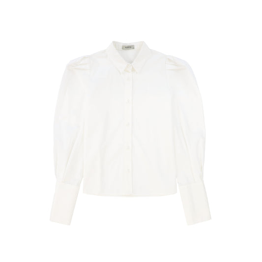 VALENTINA WHITE BLOUSON SLEEVE BUTTON DOWN BLOUSE