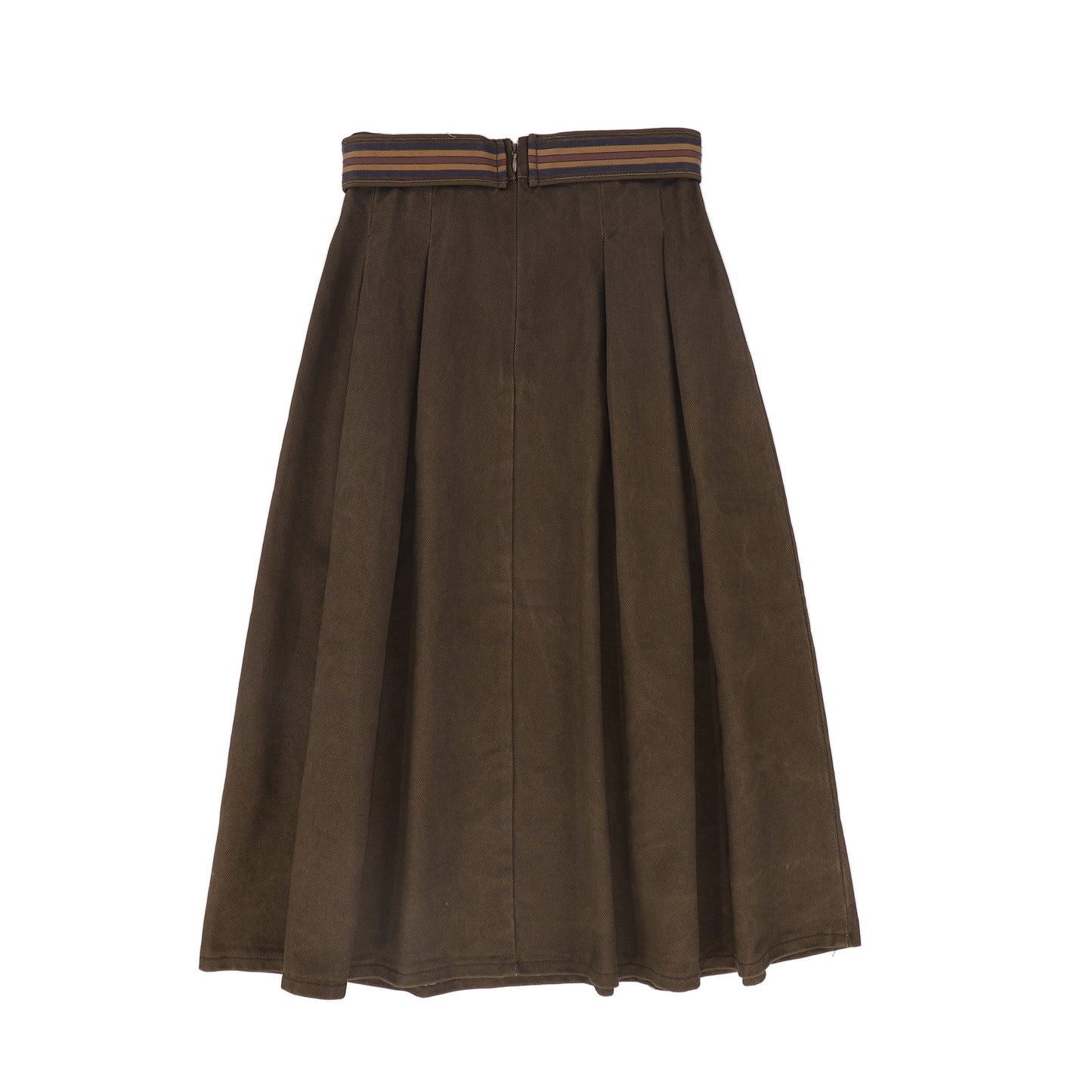 BACE COLLECTION BROWN DENIM EMBROIDERED PLEAT SKIRT