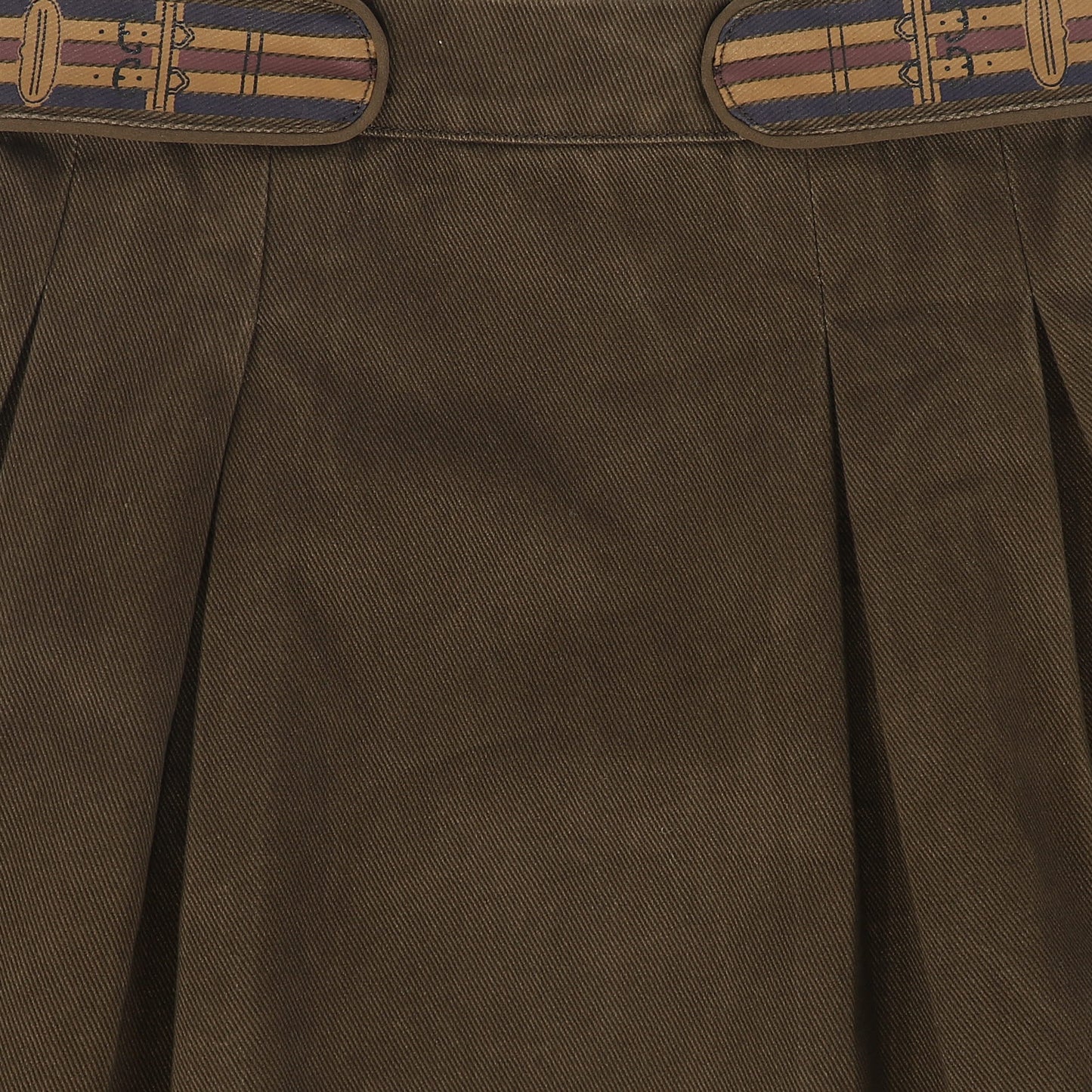 BACE COLLECTION BROWN DENIM EMBROIDERED PLEAT SKIRT