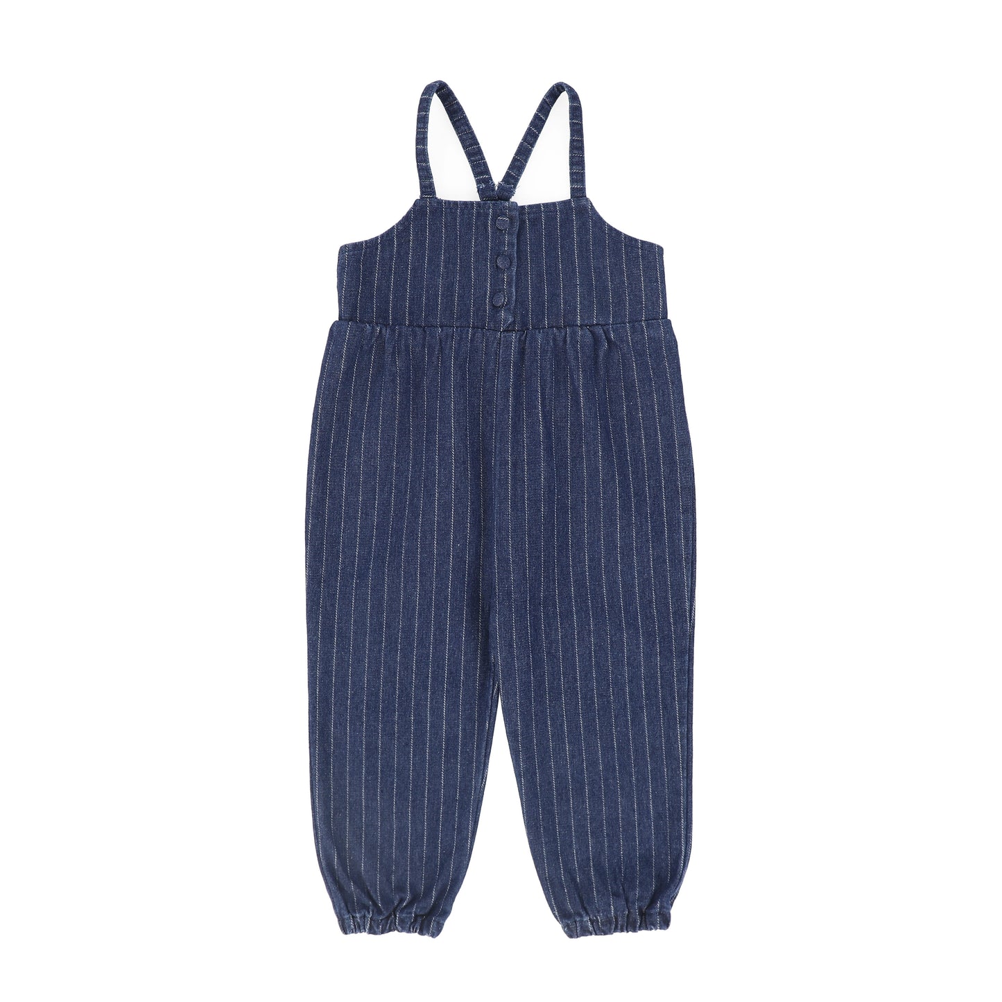 BACE COLLECTION BLUE DENIM PINSTRIPE OVERALLS