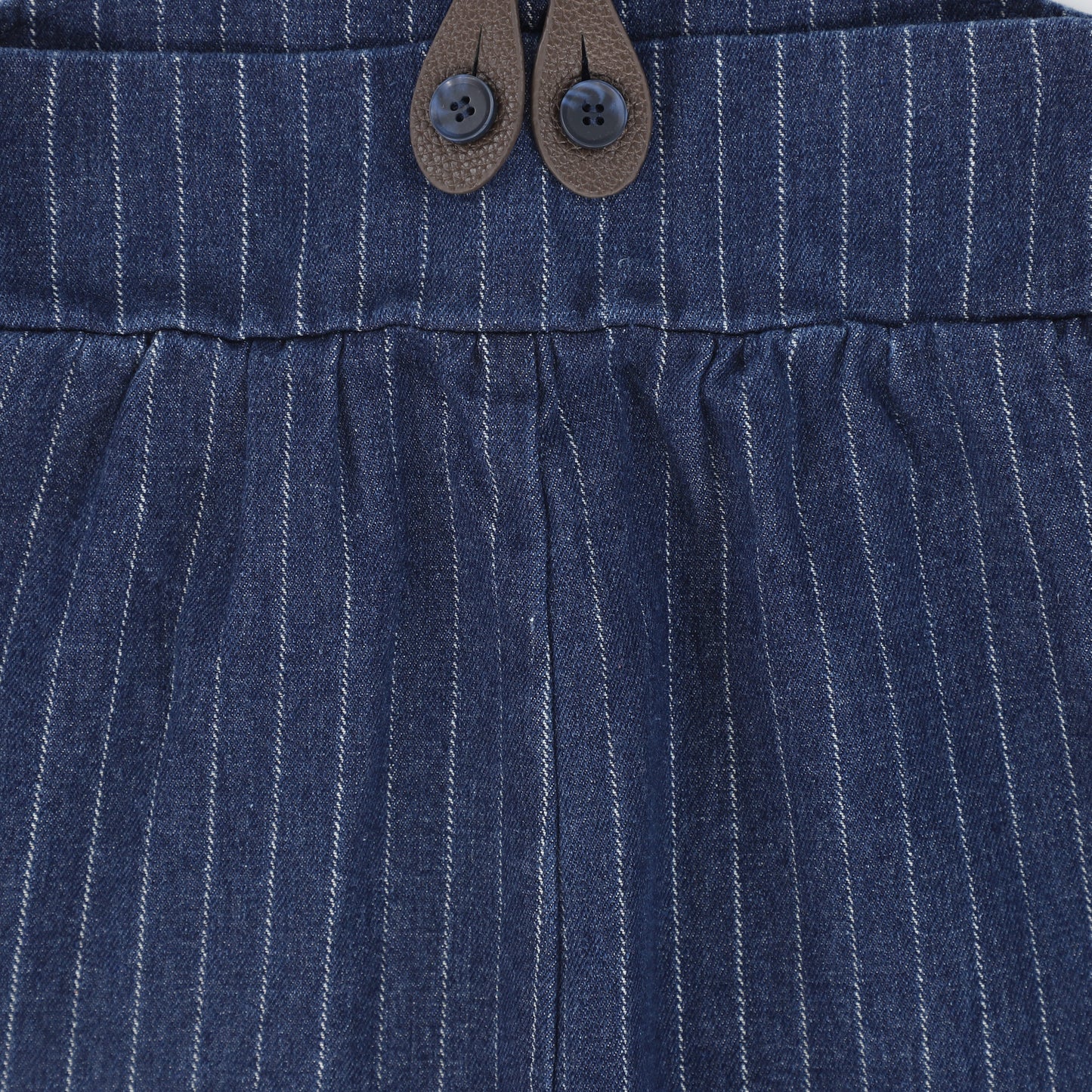 BACE COLLECTION BLUE DENIM PINSTRIPE OVERALLS