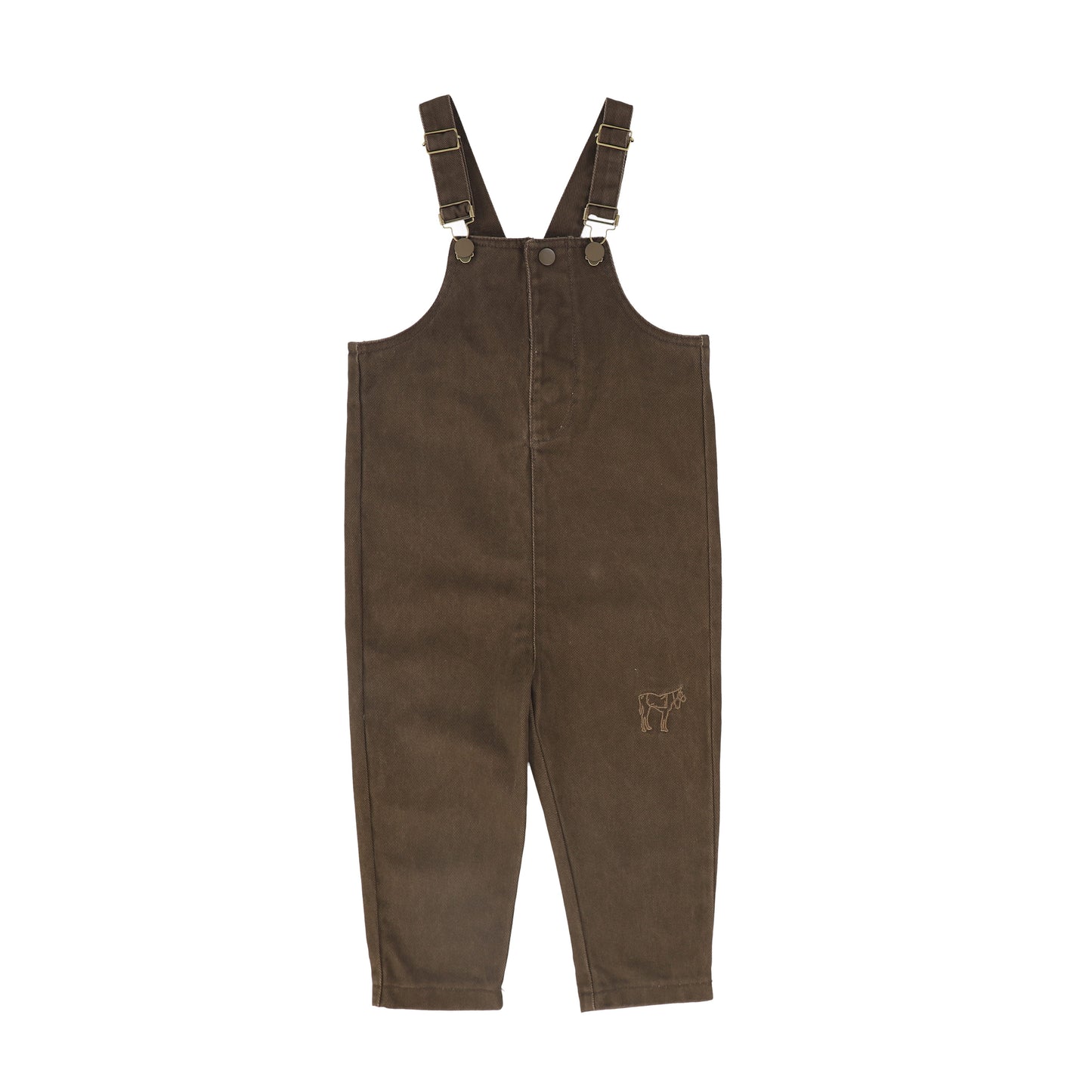 BACE COLLECTION BROWN DENIM EMBROIDERED OVERALLS