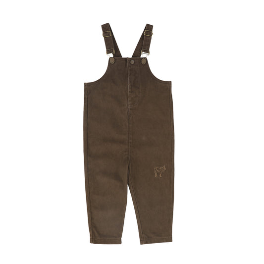 BACE COLLECTION BROWN DENIM EMBROIDERED OVERALLS