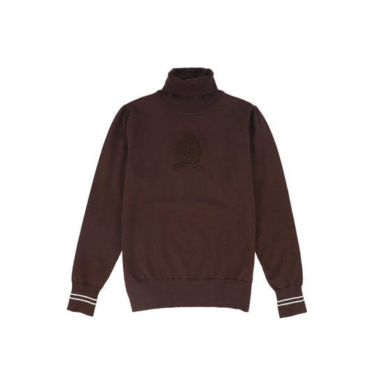 VALENTINA BROWN SHERPA EMBLEM TURTLENECK