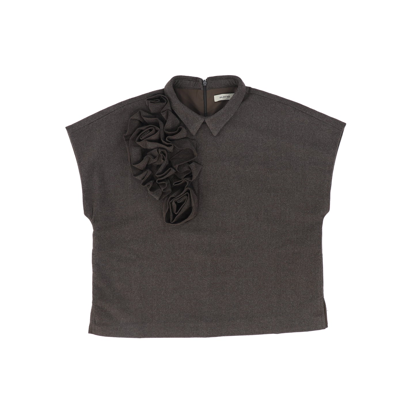 VALENTINA BROWN FLOWER DETAIL SHOULDER VEST