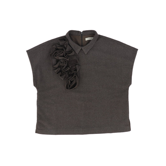 VALENTINA BROWN FLOWER DETAIL SHOULDER VEST