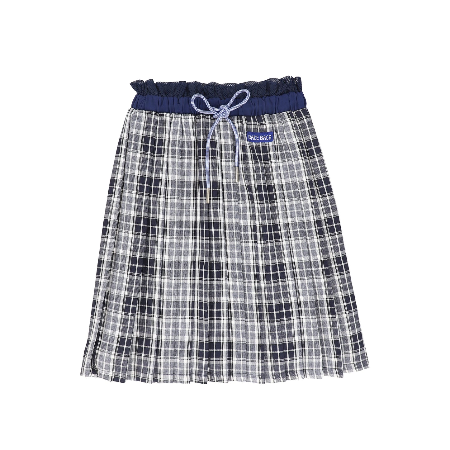 BACE COLLECTION NAVY CHECKED GATHERED PLEAT SKIRT