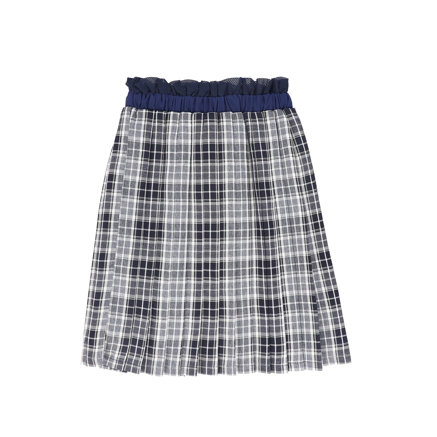 BACE COLLECTION NAVY CHECKED GATHERED PLEAT SKIRT