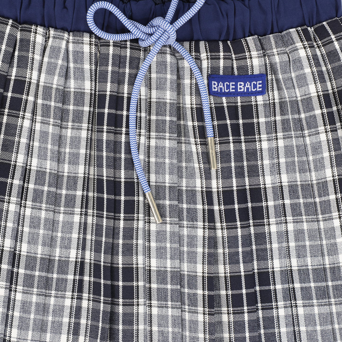 BACE COLLECTION NAVY CHECKED GATHERED PLEAT SKIRT
