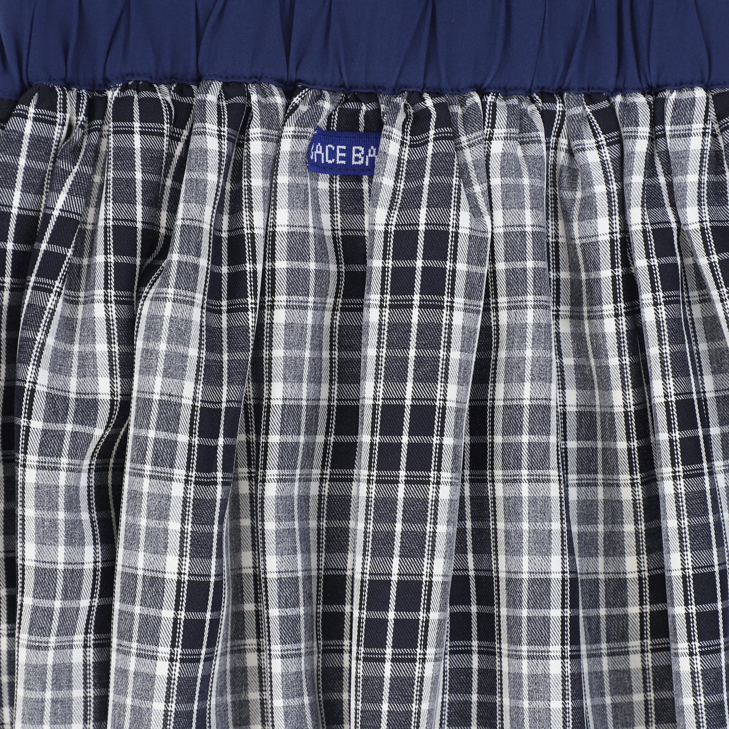 BACE COLLECTION NAVY CHECKED GATHERED STRAP JUMPER