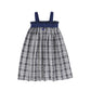 BACE COLLECTION NAVY CHECKED GATHERED STRAP JUMPER