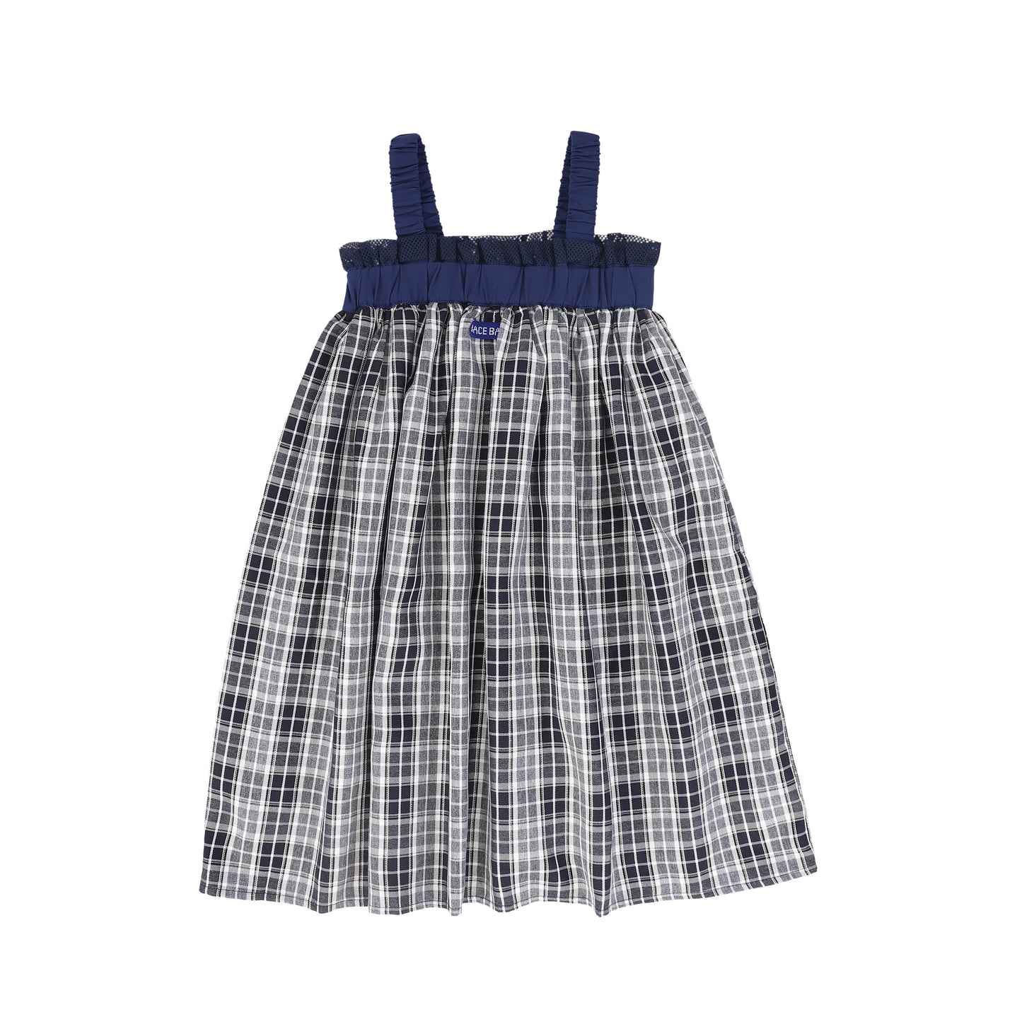 BACE COLLECTION NAVY CHECKED GATHERED STRAP JUMPER