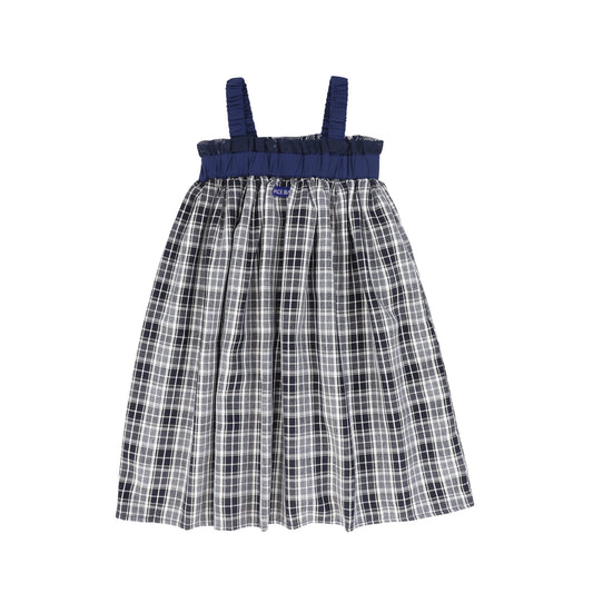 BACE COLLECTION NAVY CHECKED GATHERED STRAP JUMPER