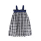 BACE COLLECTION NAVY CHECKED GATHERED STRAP JUMPER