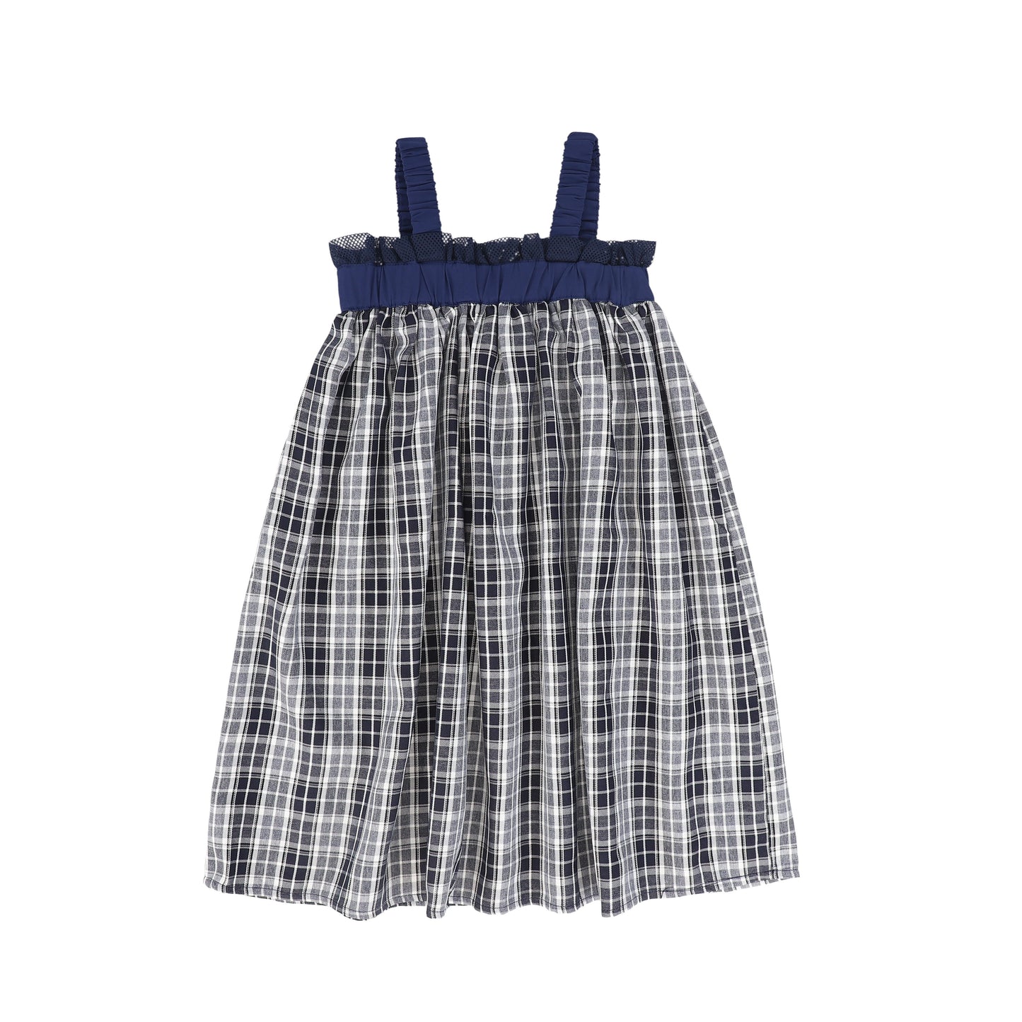 BACE COLLECTION NAVY CHECKED GATHERED STRAP JUMPER