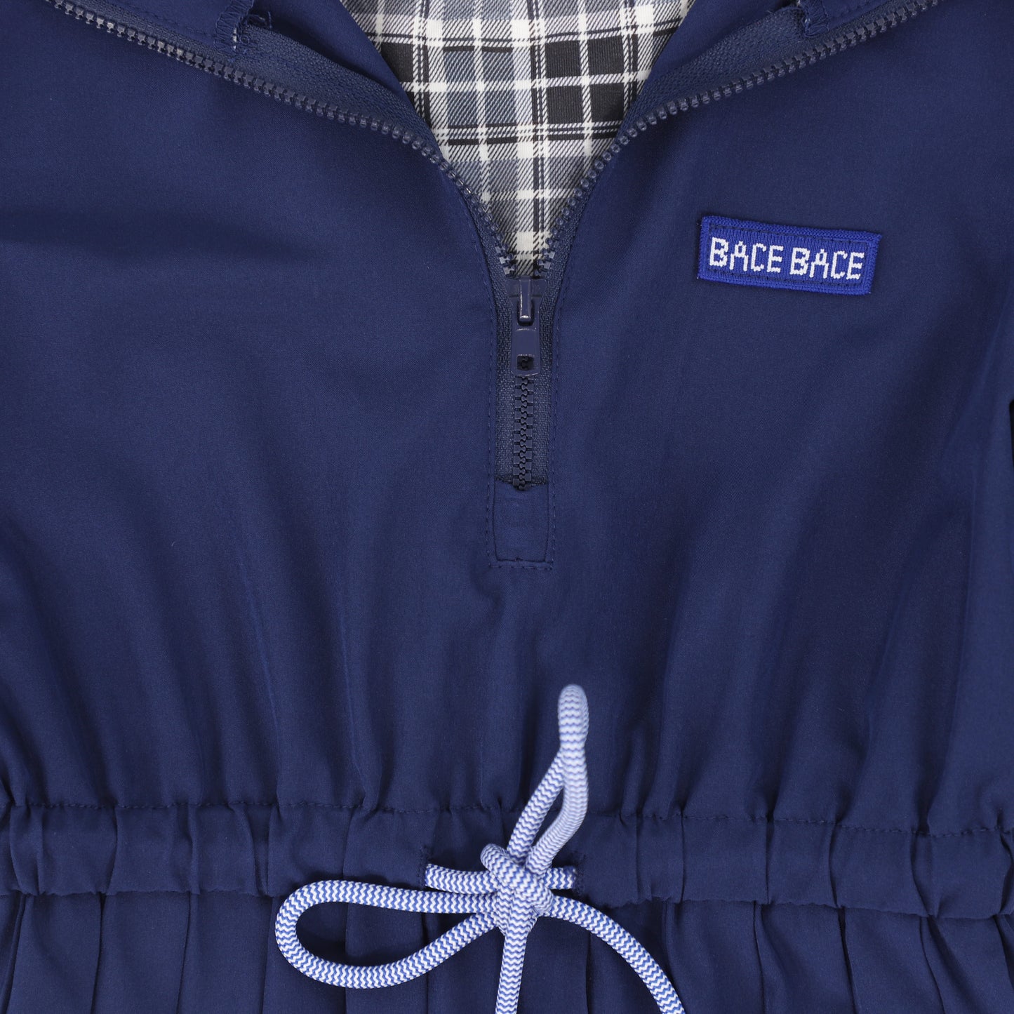 BACE COLLECTION NAVY CHECKED HALF ZIP PLEAT DRESS