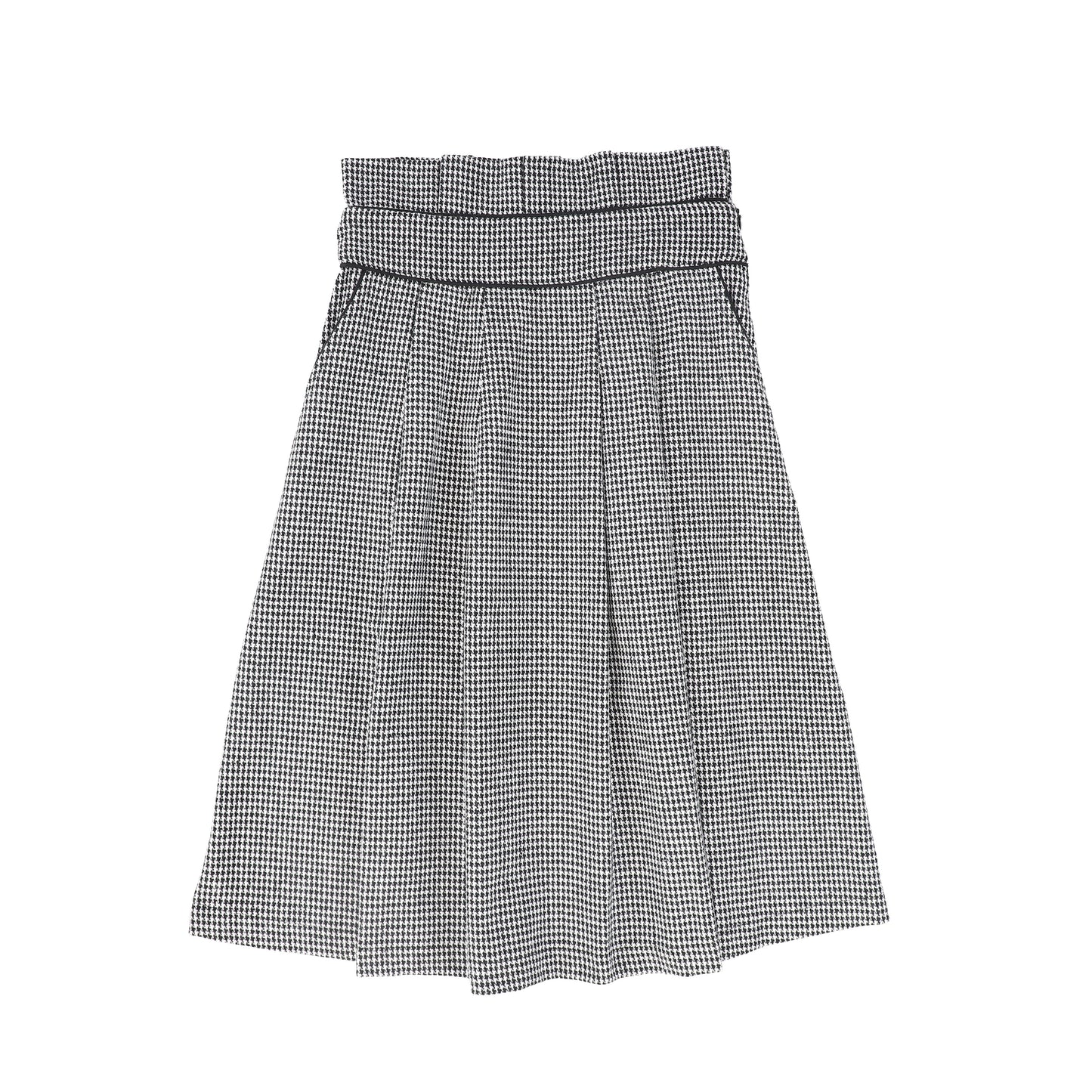 VALENTINA BLACK/WHITE HOUNDSTOOTH PLEATED TRIM SKIRT