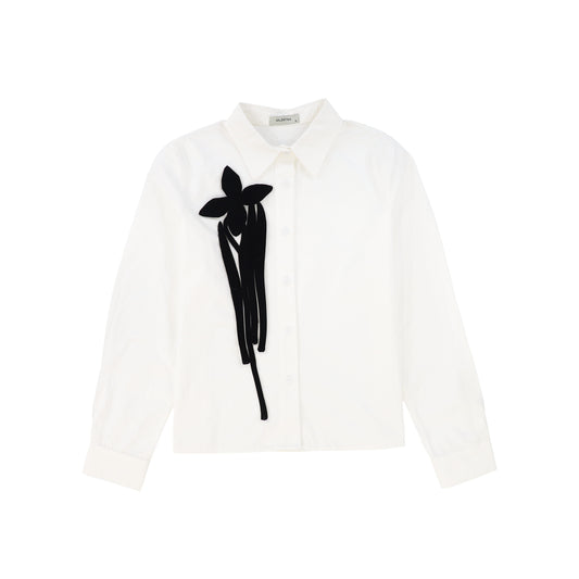 VALENTINA WHITE/BLACK FLOWER DETAILED BLOUSE