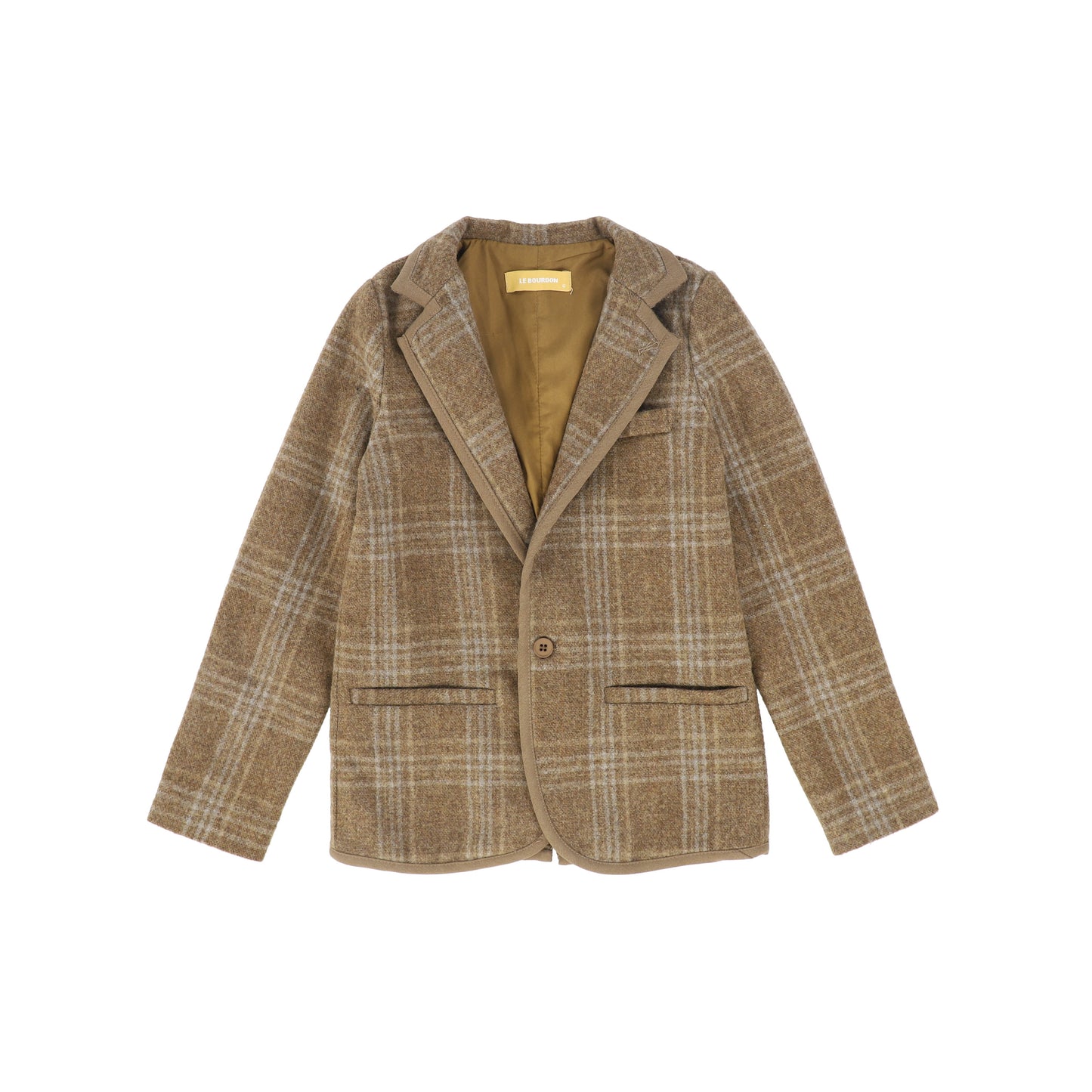 LE BOURDON CAMEL PLAID PRINT BLAZER