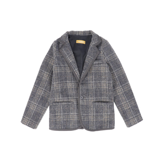 LE BOURDON GREY PLAID PRINT BLAZER