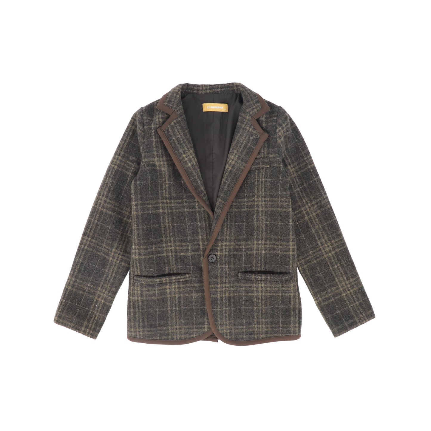 LE BOURDON OLIVE PLAID PRINT BLAZER