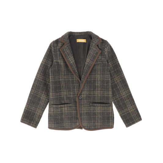 LE BOURDON OLIVE PLAID PRINT BLAZER