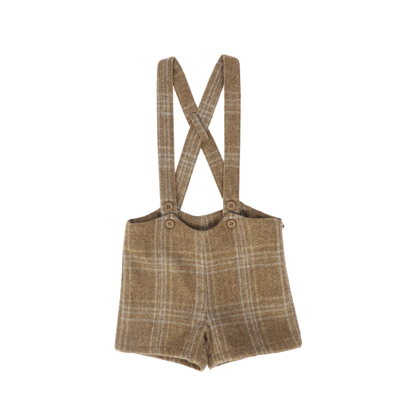 LE BOURDON CAMEL PLAID PRINT OVERALL