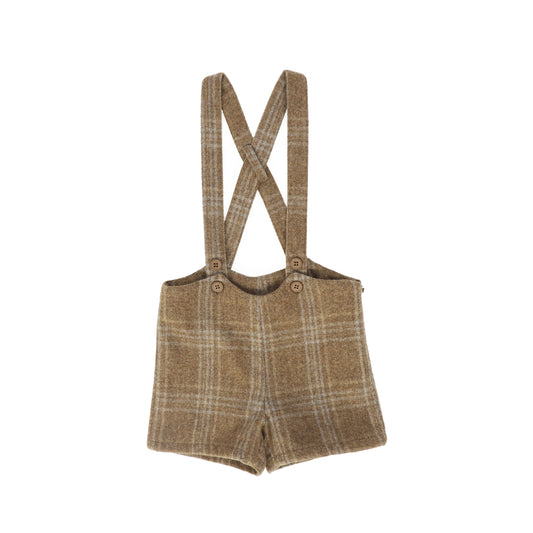LE BOURDON CAMEL PLAID PRINT OVERALL