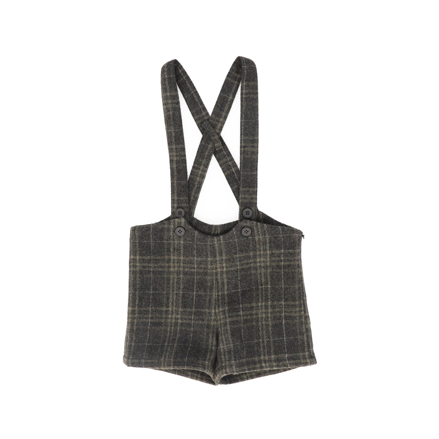 LE BOURDON OLIVE PLAID PRINT OVERALL