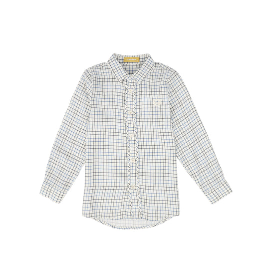 LE BOURDON WHITE/BLUE PRINTED COLLAR BLOUSE