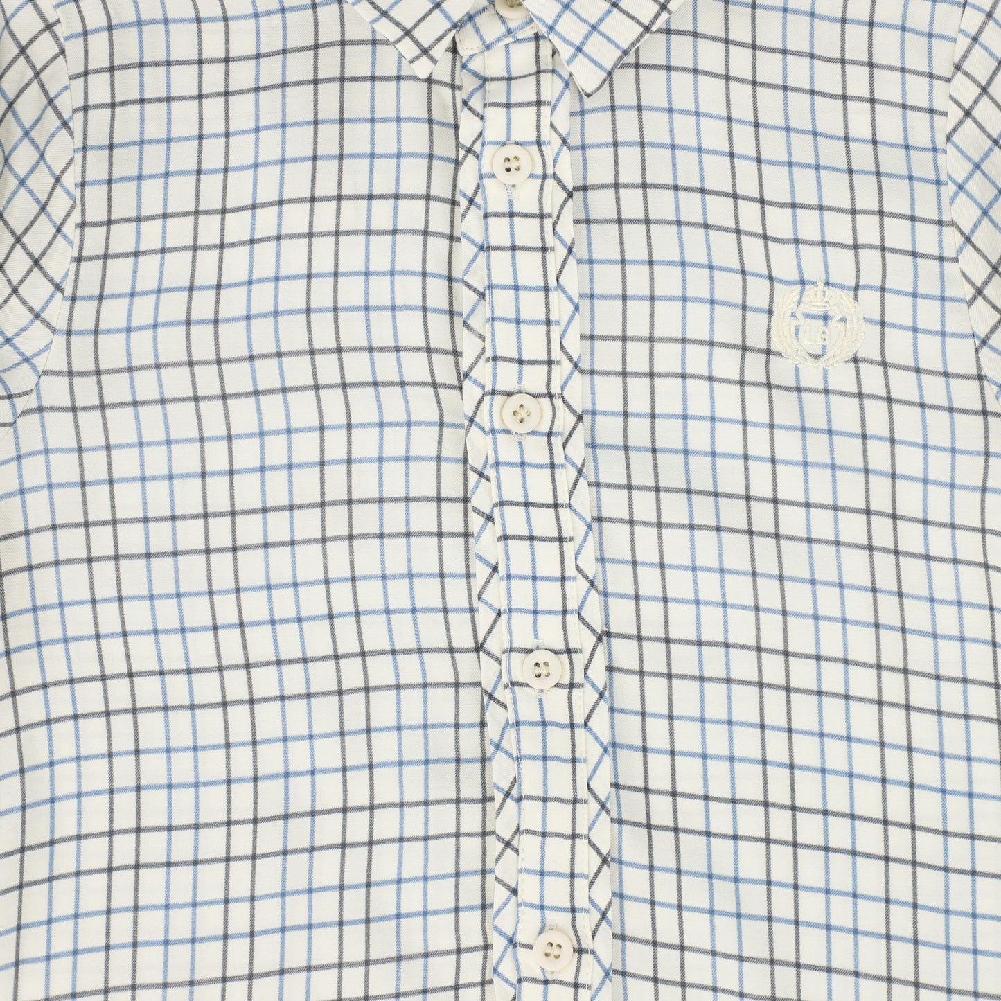 LE BOURDON WHITE/BLUE PRINTED COLLAR BLOUSE