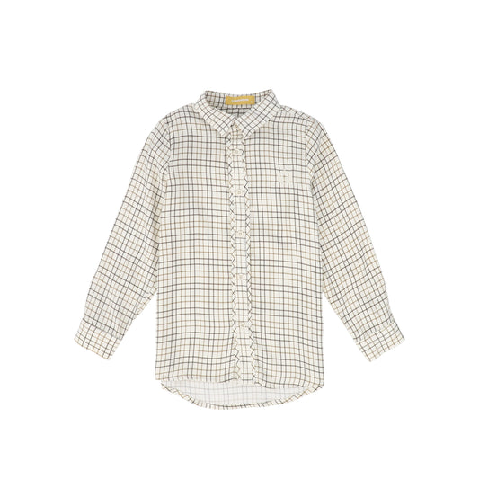 LE BOURDON WHITE/BROWN PRINTED COLLAR BLOUSE