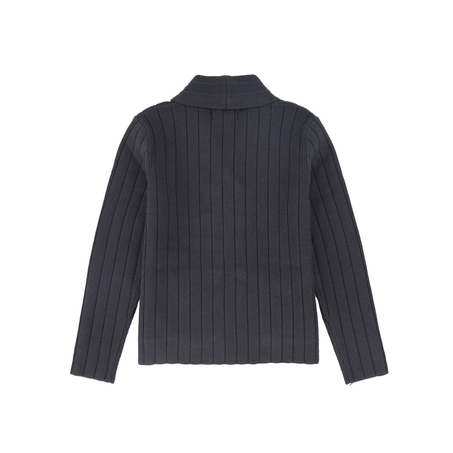 BAMBOO GREY WIDE RIBBED KNIT DOUBLE BREASTED CARDIGAN