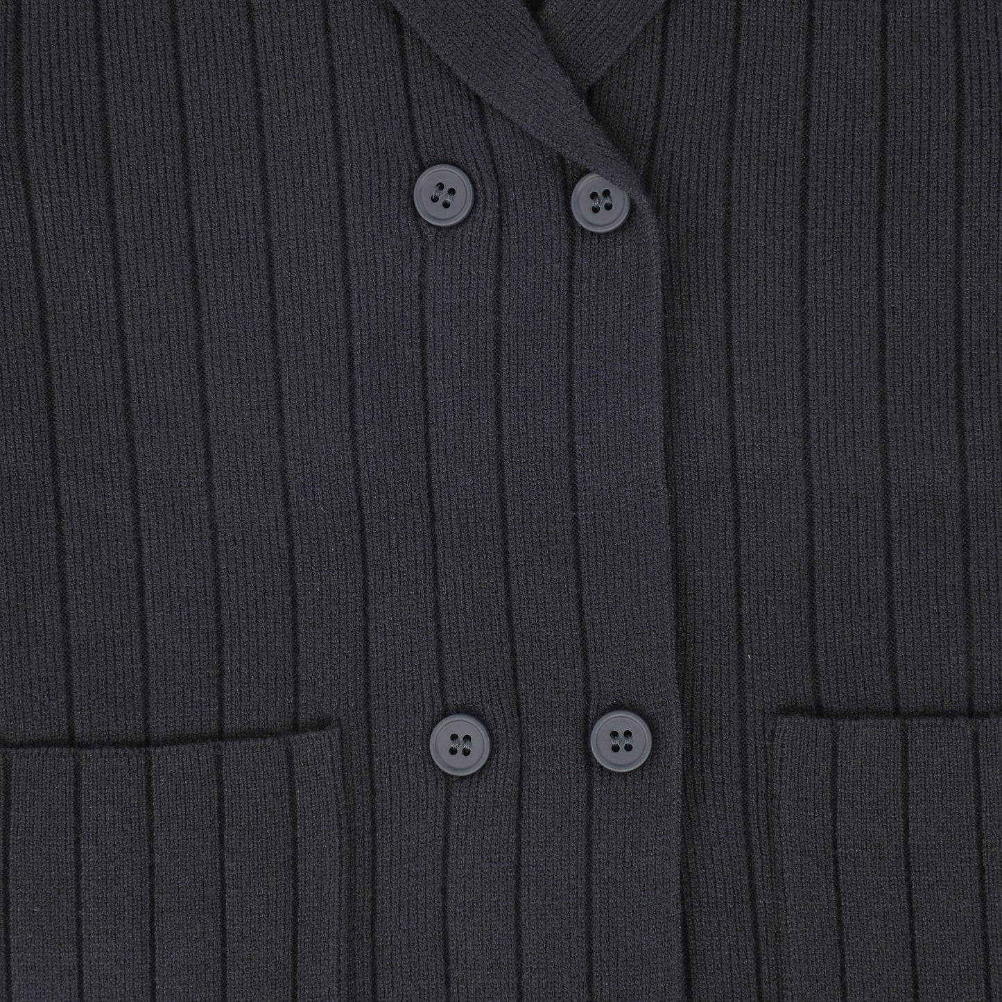 BAMBOO GREY WIDE RIBBED KNIT DOUBLE BREASTED CARDIGAN