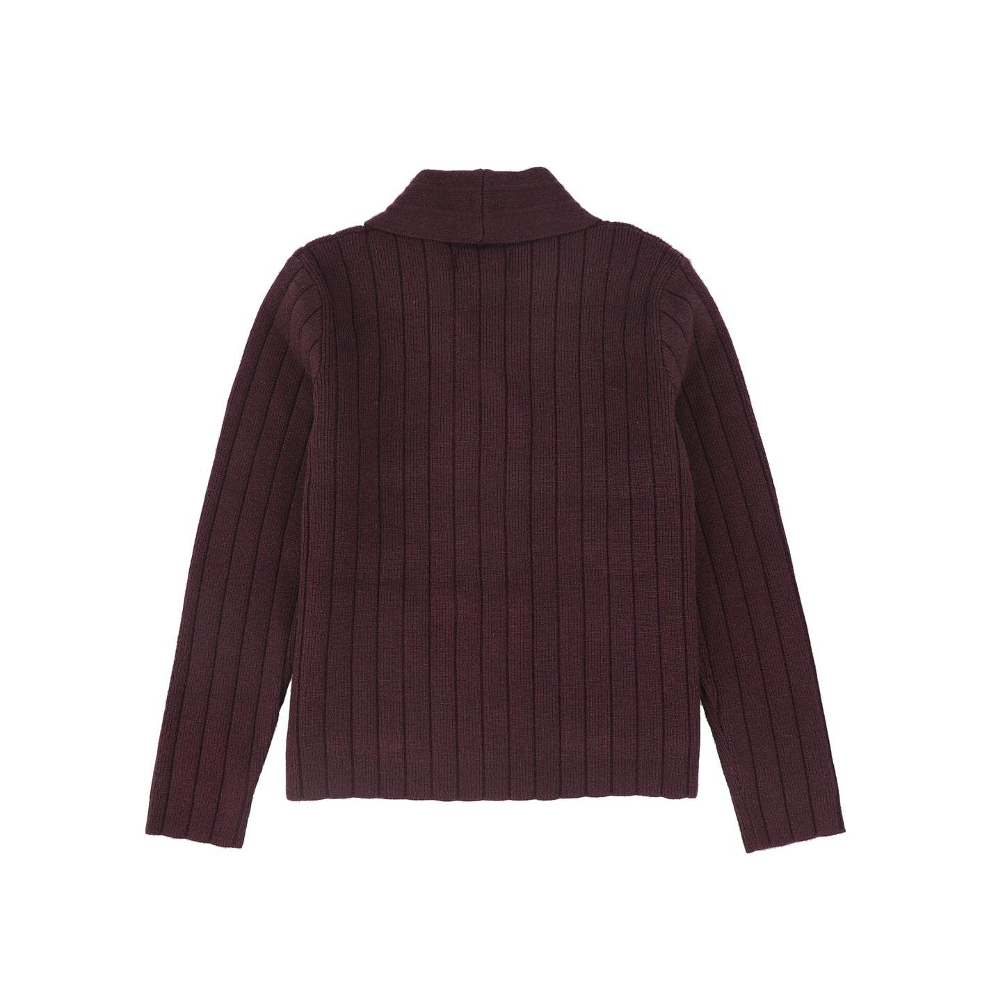 BAMBOO BURGUNDY WIDE RIBBED KNIT DOUBLE BREASTED CARDIGAN