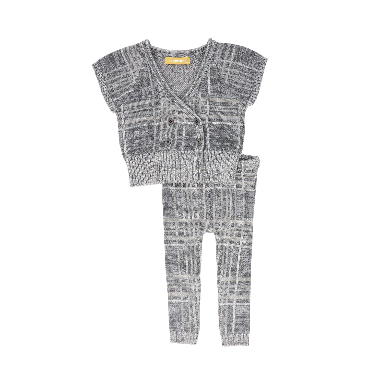 LE BOURDON GREY PLAID KNIT VEST SET