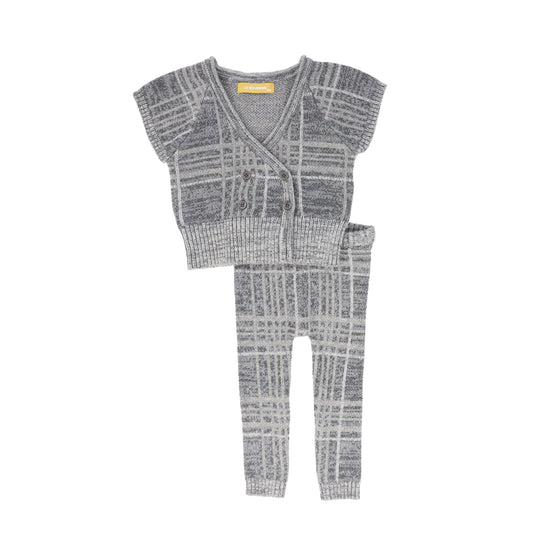 LE BOURDON GREY PLAID KNIT VEST SET