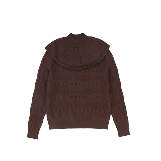 VALENTINA BROWN POINTELLE KNIT CAPE SWEATER