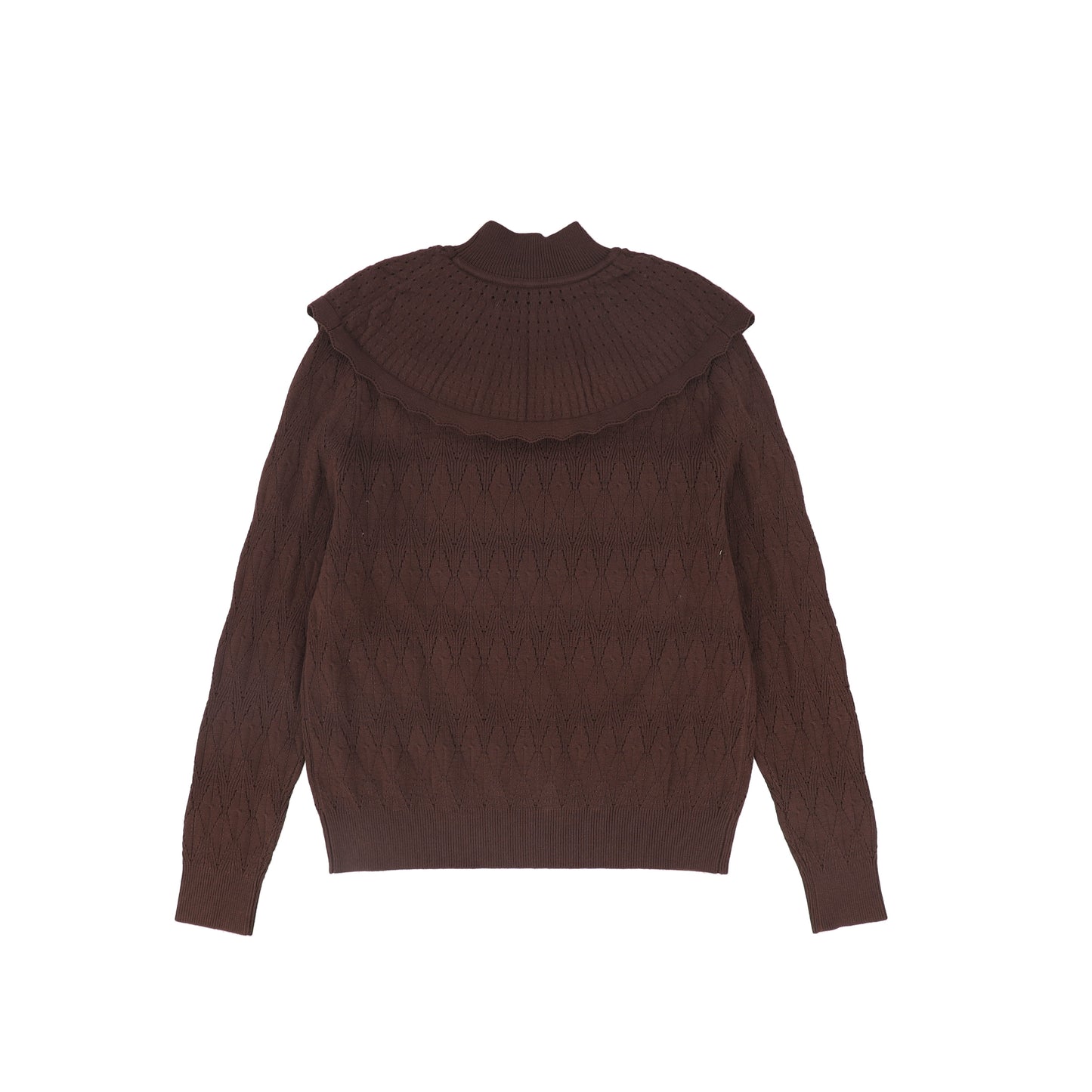 VALENTINA BROWN POINTELLE KNIT CAPE SWEATER