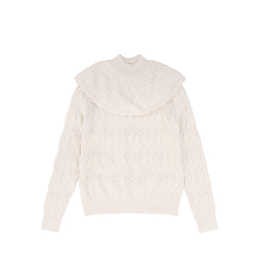 VALENTINA CREAM POINTELLE KNIT CAPE SWEATER