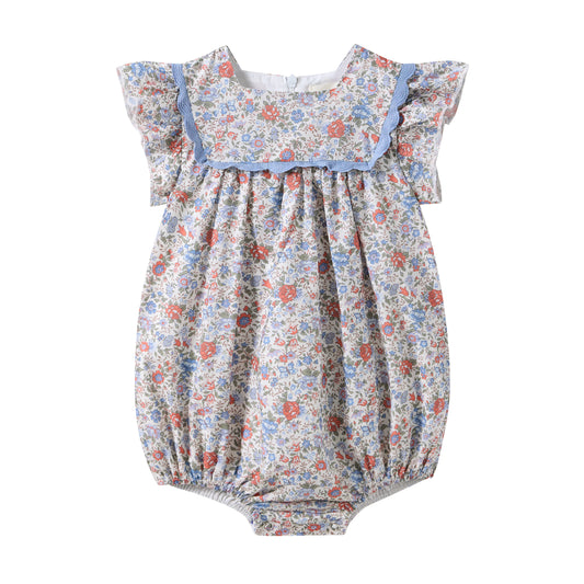 LIMONANA LIGHT BLUE/RED FLORAL ROMPER