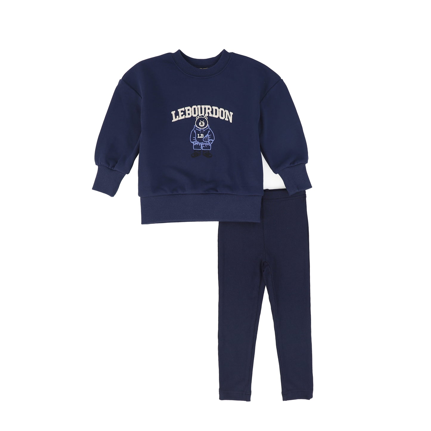 LE BOURDON NAVY TEDDY EMBROIDERED SWEATSHIRT SET