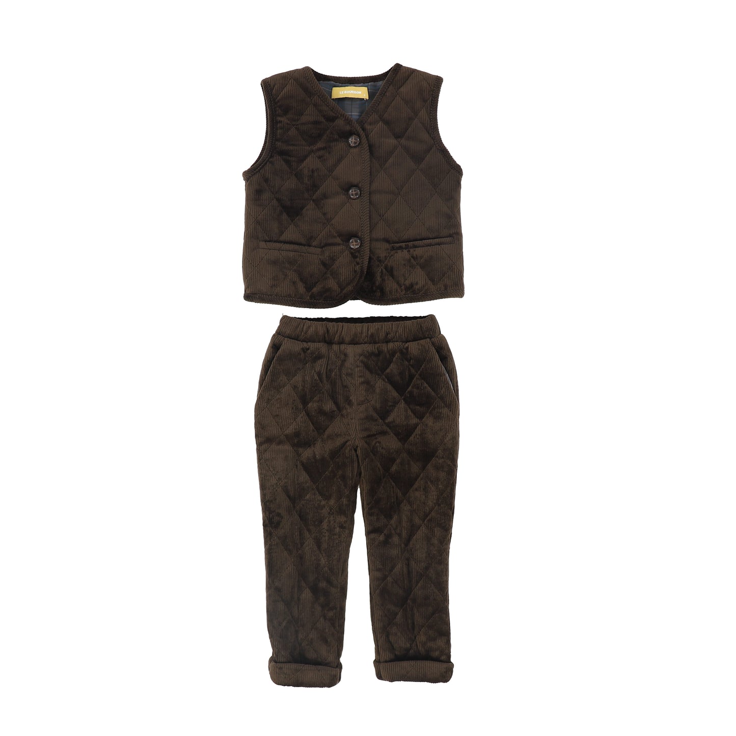 LE BOURDON BROWN QUILTED CORDUROY VEST SET