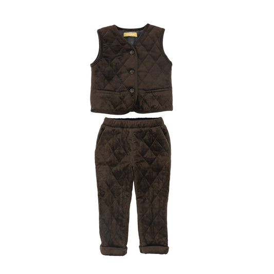 LE BOURDON BROWN QUILTED CORDUROY VEST SET